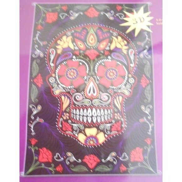 New 3D Black Sugar Skull Bed Cover Tapestry 60X90 Day of the Dead Decor Skulls - Picture 2 of 3